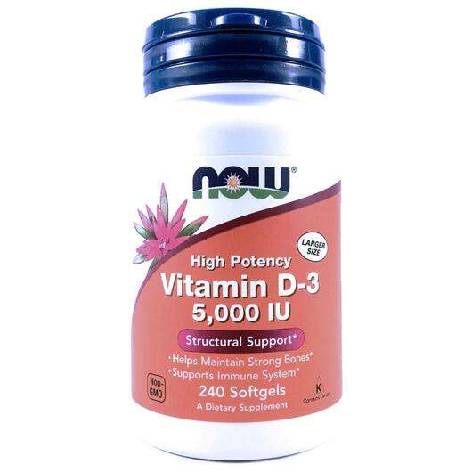 Основне фото товара Now, Vitamin D-3 5000 IU, Вітамін D-3, 240 капсул