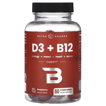 Вітамін D3 D3 + B12 Raspberry NutraChamps 60 таблеток Вітамін D3 D3 + B12 Raspberry NutraChamps 60 таблеток