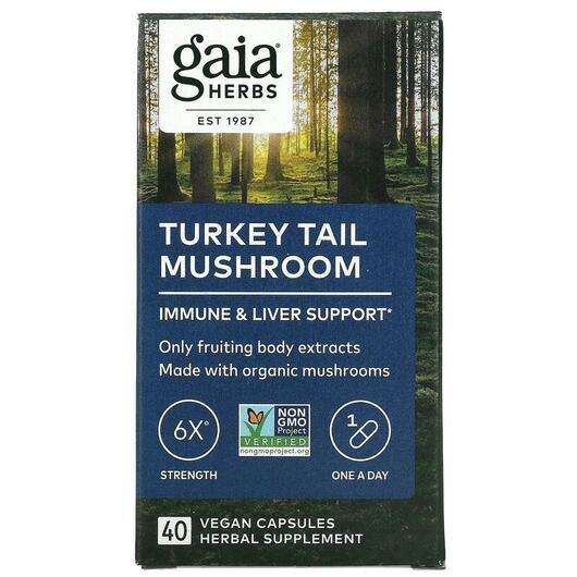 Основне фото товара Gaia Herbs, Turkey Tail Mushroom, Гриб Хвіст Індички 400 мг, 4...