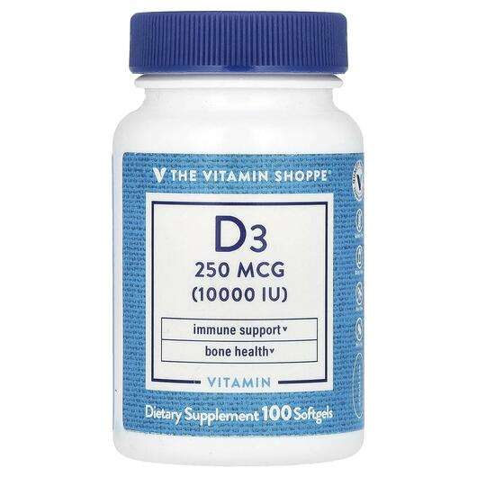 Основне фото товара The Vitamin Shoppe, Vitamin D3 250 mcg 10000 IU, Вітамін D3, 1...