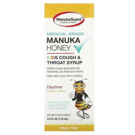 Основное фото товара Манука Мед, Manuka Honey Kids Cough & Throat Syrup Daytime...