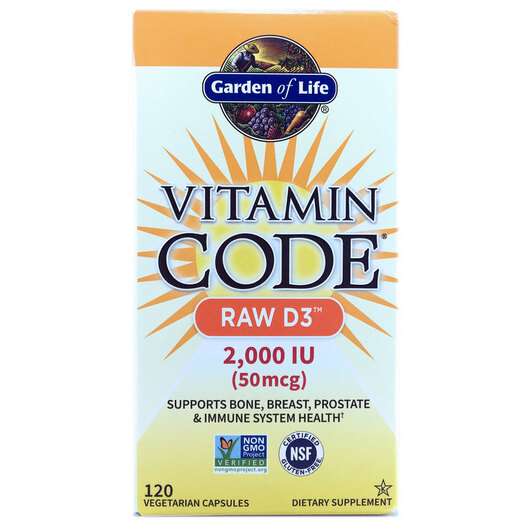 Основне фото товара Garden of Life, Vitamin Code RAW D3, Вітамін D3, 120 капсул