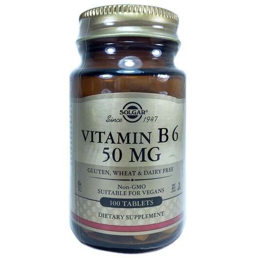 Основне фото товара Solgar, Vitamin B6 50 mg, Вітамін B6 50 мг, 100 таблеток