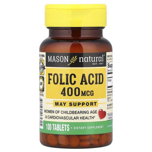 Основное фото товара Folic Acid 400 mcg Основное фото товара Mason, Витамин B9 Фолиевая кислота, Folic Acid 400 mcg, 100 табле