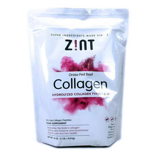 Основне фото товара Zint, Grass-Fed Beef Collagen, Колаген з яловичини, 454 г