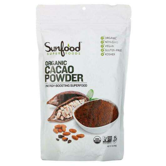Основне фото товара Sunfood, Organic Cacao Powder, Порошок Какао, 454 г