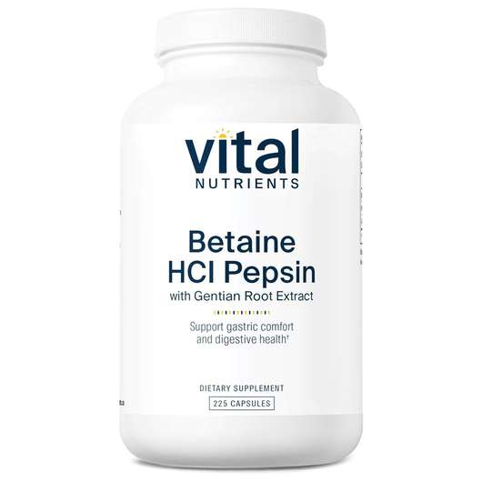 Основне фото товара Vital Nutrients, Betaine HCl Pepsin Gentian Root Extract, Бета...
