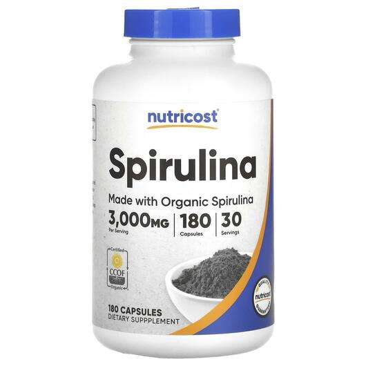 Основне фото товара Nutricost, Spirulina 3000 mg, Спіруліна, 180 капсул