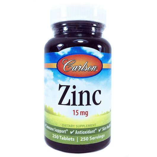 Основне фото товара Carlson, Calcium and Zinc 15 mg, Кальцій Цинк 15 мг, 250 таблеток