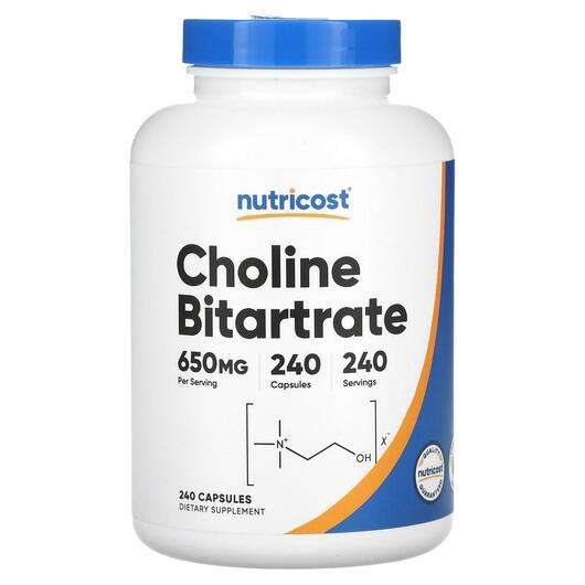 Основне фото товара Nutricost, Choline Bitartrate 650 mg, Вітамін B4 Холін, 240 ка...