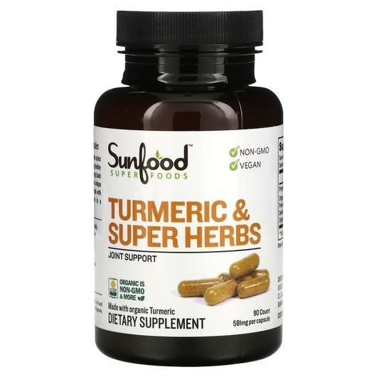 Основне фото товара Sunfood, Turmeric & Super Herbs 601 mg 90, Куркума, 90 капсул