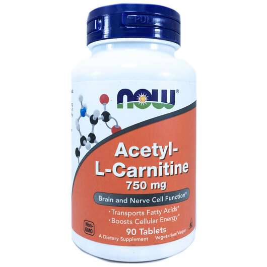 Основне фото товара Now, Acetyl-L-Carnitine, Ацетил-L-карнітин 750 мг, 90 таблеток