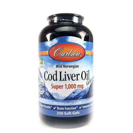 Main photo Carlson, Wild Norwegian Cod Liver Oil 1000 mg, 250 Soft Gels