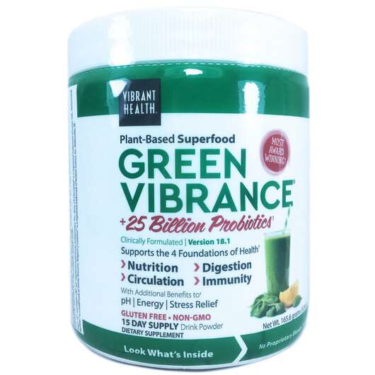Основне фото товара Vibrant Health, Green Vibrance +25 Billion Probiotics, Суперфу...