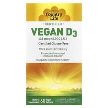 Vegan D3 5000 IU Витамин D3 Country Life 60 капсул
