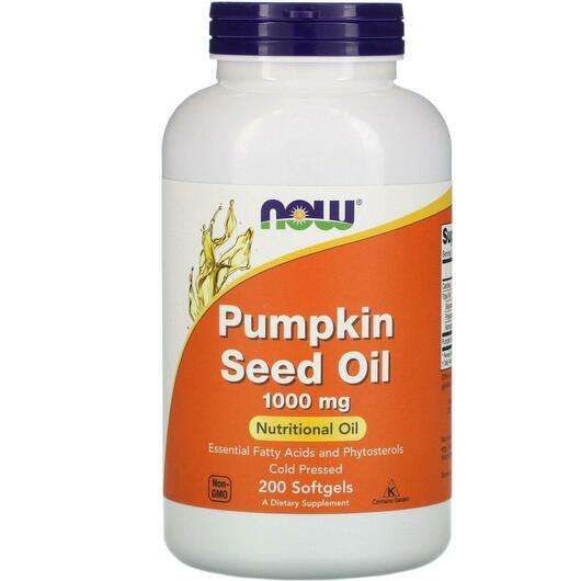 Основне фото товара Now, Pumpkin Seed Oil 1000 mg, Гарбузова олія 1000 мг, 200 капсул