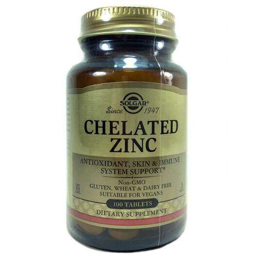 Основне фото товара Solgar, Chelated Zinc, Хелатний Цинк 22 мг, 100 таблеток