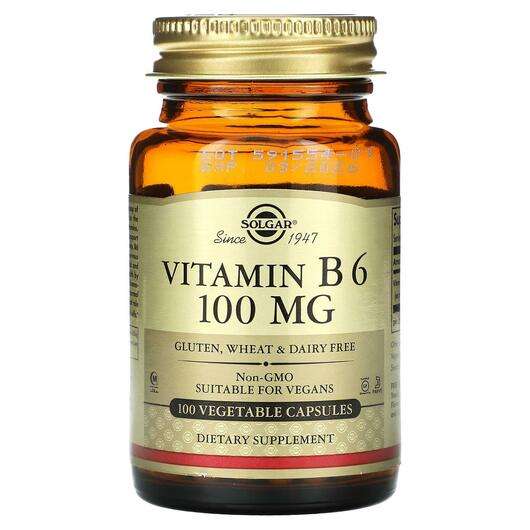 Основне фото товара Solgar, Vitamin B6 100 mg, Вітамін B, 100 капсул