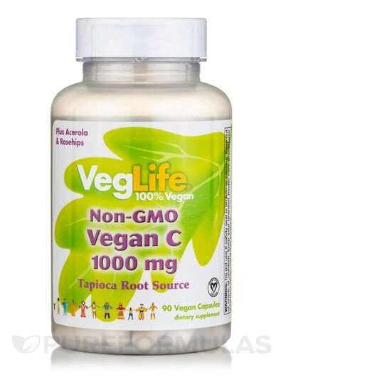 Основное фото товара VegLife, Витамин C, Vegan C 1000 mg Non-GMO, 90 капсул