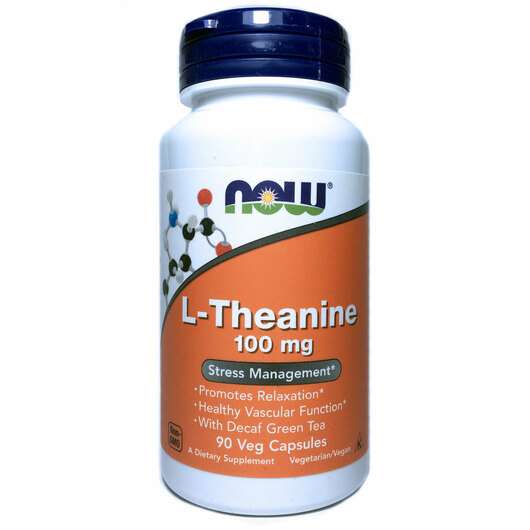 Основне фото товара Now, L-Theanine 100 mg Capsules, L-Теанін 100 мг, 90 капсул