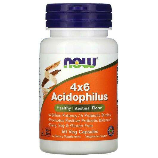 Основне фото товара Now, Acidophilus 4x6, Пробіотики Ацидофилус 4x6, 60 капсул