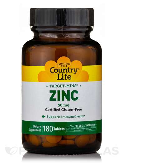 Основне фото товара Country Life, Target-Mins Zinc 50 mg, Цитрат Цинку, 180 таблеток