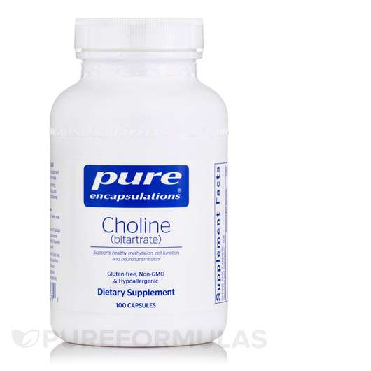 Основне фото товара Pure Encapsulations, Choline bitartrate, Вітамін B4 Холін, 100...