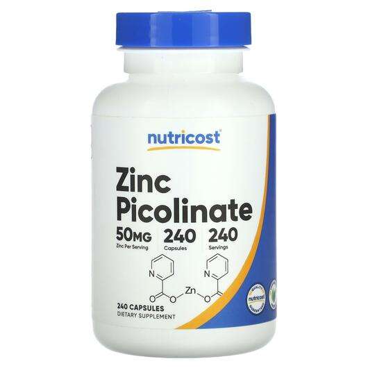 Основное фото товара Nutricost, Пиколинат Цинка, Zinc Picolinate 50 mg, 240 капсул