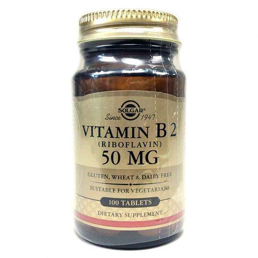 Основне фото товара Solgar, Vitamin B2 50 mg, Вітамін B2 Рибофлавін 50 мг, 100 таб...