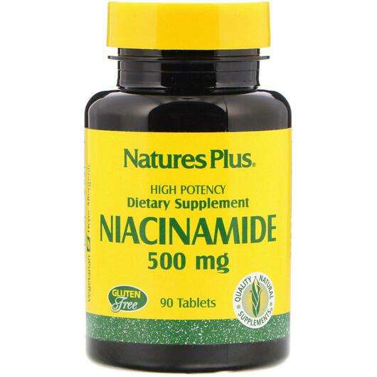 Основное фото товара Natures Plus, Ниацинамид 500 мг, Niacinamide 500 mg 90, 90 таб...