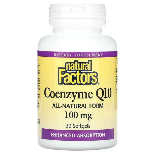 Основное фото товара Natural Factors, Коэнзим Q10, Coenzyme Q10 100 mg, 30 капсул