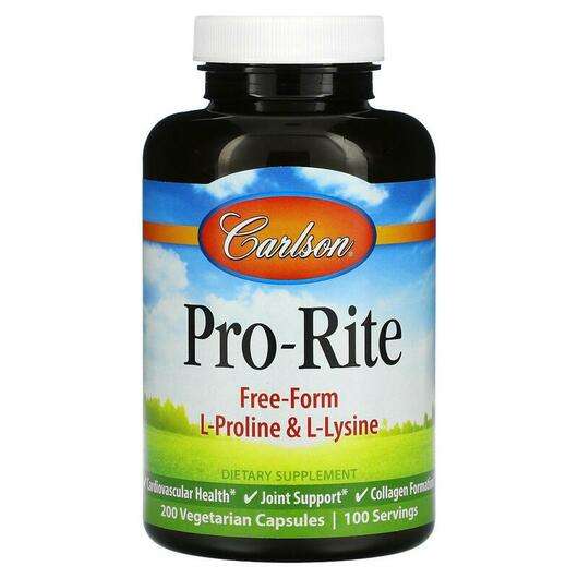 Основне фото товара Carlson, Pro-Rite Proline Lysine, L-Пролін, 200 капсул