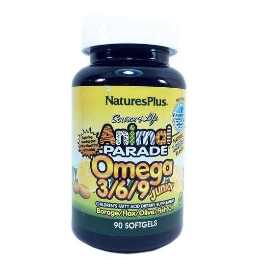 Основне фото товара Natures Plus, Omega 3-6-9 Junior Lemon, Омега ЕПК ДГК, 90 капсул