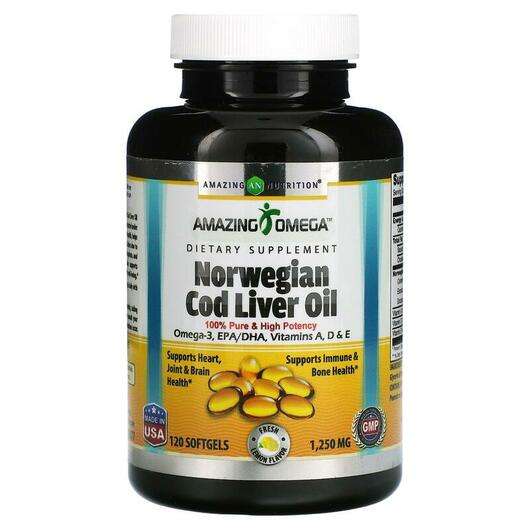 Основне фото товара Norwegian Cod Liver Oil Lemon 1250 mg, Олія з печінки тріски, ...