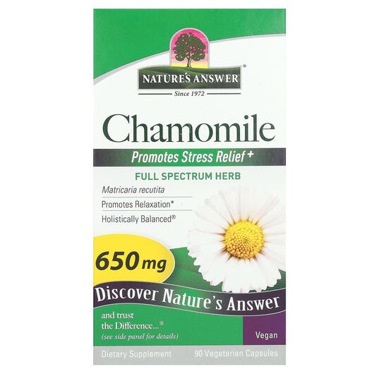 Основне фото товара Nature's Answer, Chamomile 650 mg, Ромашка, 90 капсул