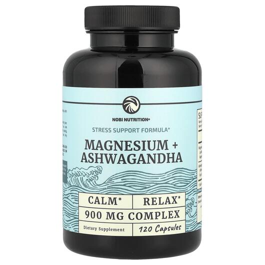 Основне фото товара Nobi Nutrition, Magnesium + Ashwagandha, Ашваганда, 120 капсул