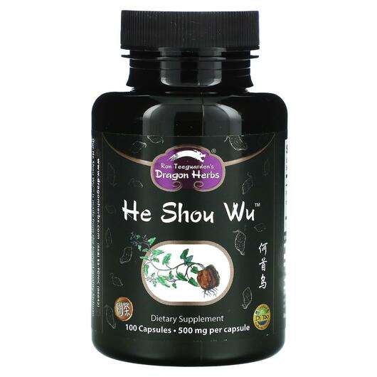 Основное фото товара Dragon Herbs, Горец многоцветковый, He Shou Wu 500 mg, 100 капсул