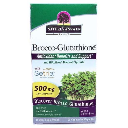 Основне фото товара Nature's Answer, Brocco-Glutathione 500 mg, Броколі, 60 капсул
