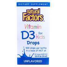 Natural Factors, Витамин D3 400 МЕ, Vitamin D3 Drops 400 IU, 1...