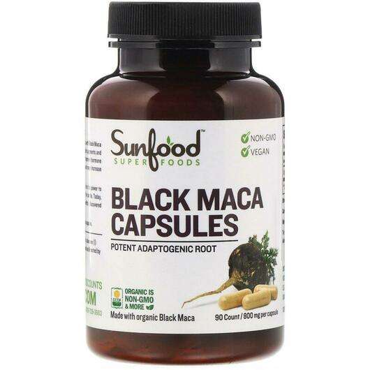Основне фото товара Sunfood, Black Maca 800 mg 90, Мака, 90 капсул