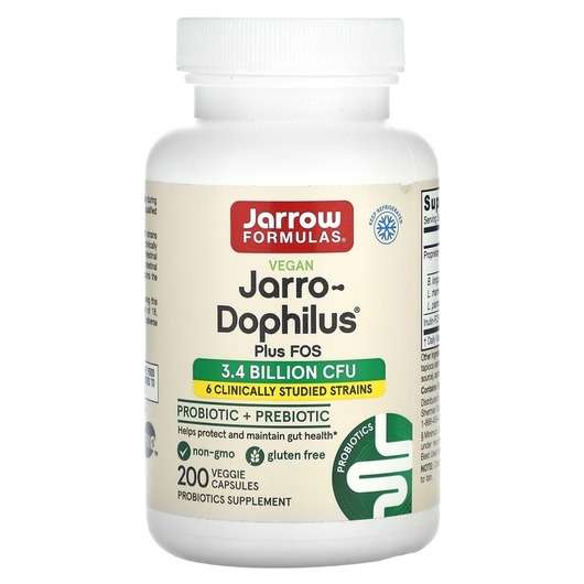 Основное фото товара Jarrow Formulas, Бифидобактерии, Jarro-Dophilus + FOS, 200 капсул