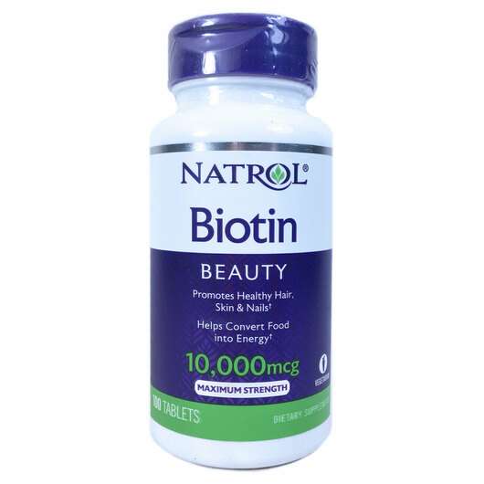 Основне фото товара Natrol, Biotin Beauty 10000 mcg, Біотин 10000 мкг, 100 таблеток
