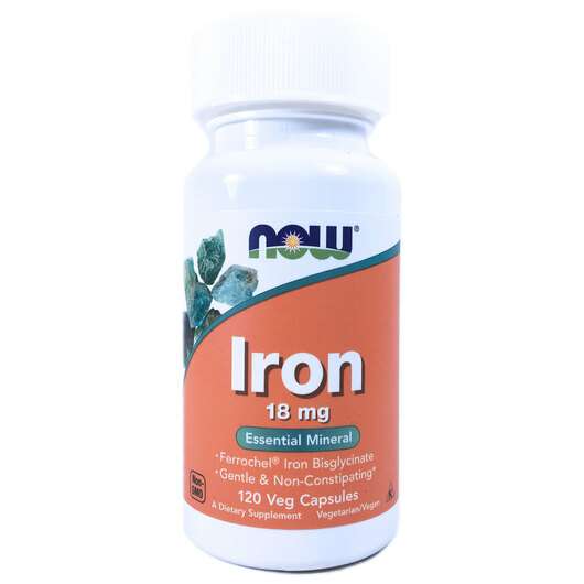 Основне фото товара Now, Iron 18 mg, Залізо 18 мг, 120 капсул