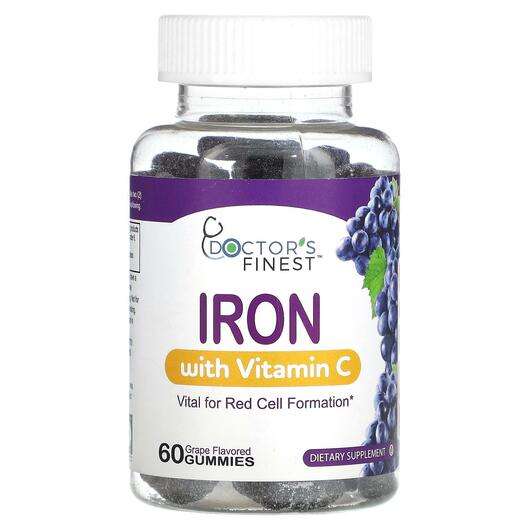 Основне фото товара Doctor's Finest, Iron with Vitamin C Grape, Залізо, 60 таблеток