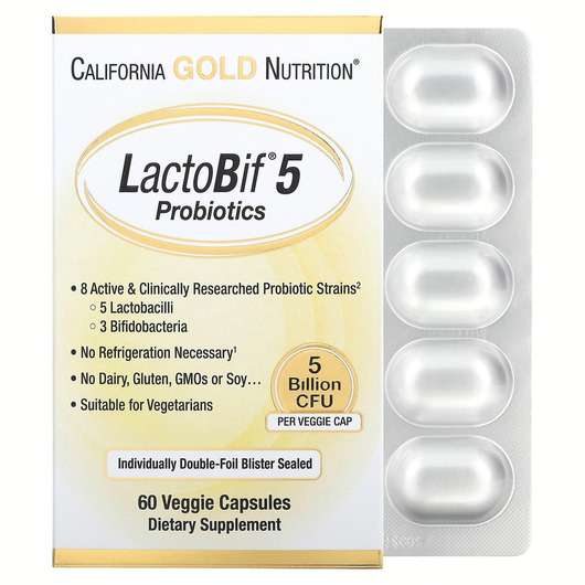Основне фото товара California Gold Nutrition, LactoBif 5 Billion, Пробіотики Лакт...