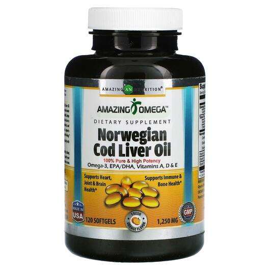 Основне фото товара Amazing Nutrition, Norwegian Cod Liver Oil Orange, Олія з печі...