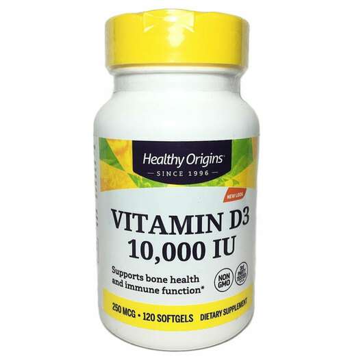 Основне фото товара Healthy Origins, Vitamin D3 10000 IU, Вітамін D3, 120 капсул
