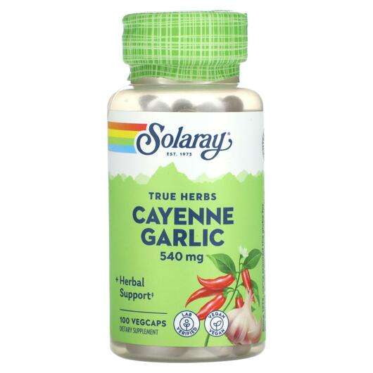 Основне фото товара Solaray, True Herbs Cayenne Garlic 540 mg, Перець каєнський, 1...