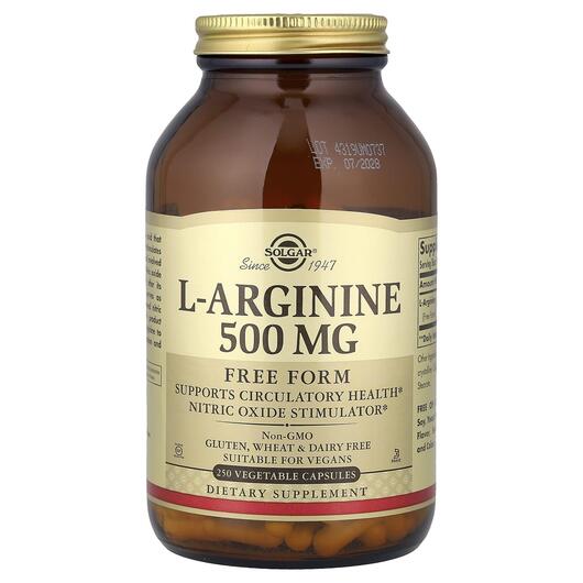 Основное фото товара L-Arginine Free Form 500 mg Основное фото товара Solgar, L-Аргинин 500 мг, L-Arginine Free Form 500 mg, 250 капсул