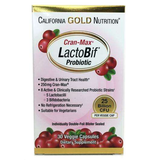 Основне фото товара California Gold Nutrition, Cran-Max LactoBif, Пробіотики 25 мл...